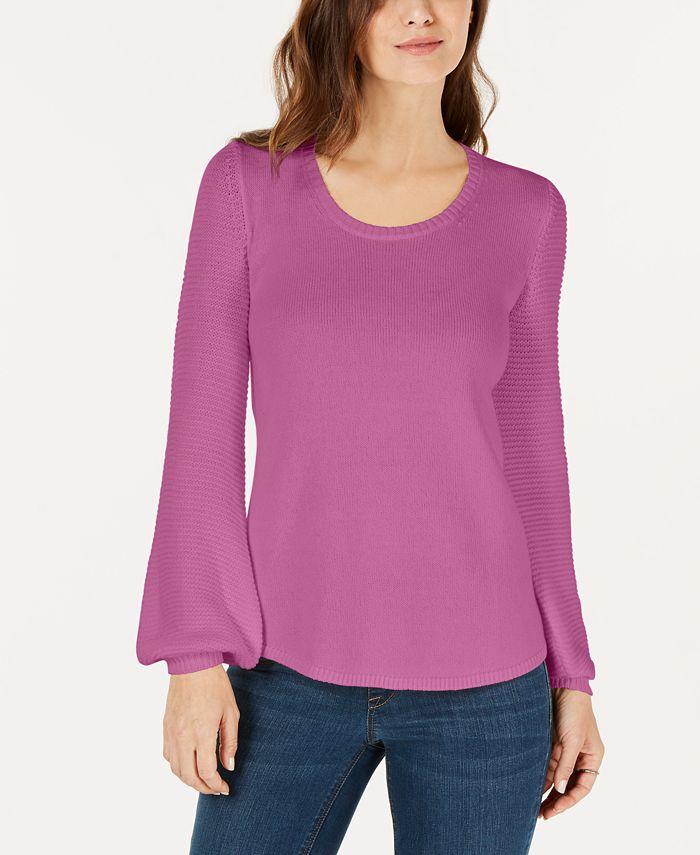Style & Co Textured-Sleeve Sweater, Created for Macy's - Macy's