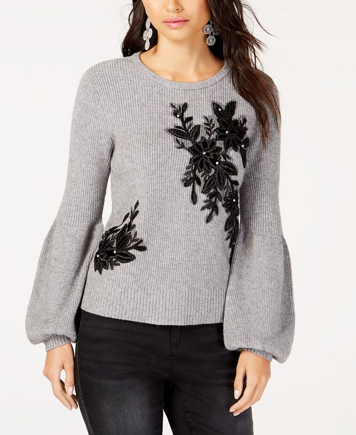 INC International Concepts Women's Balloon Sleeve Sweater Green Size X-Small
