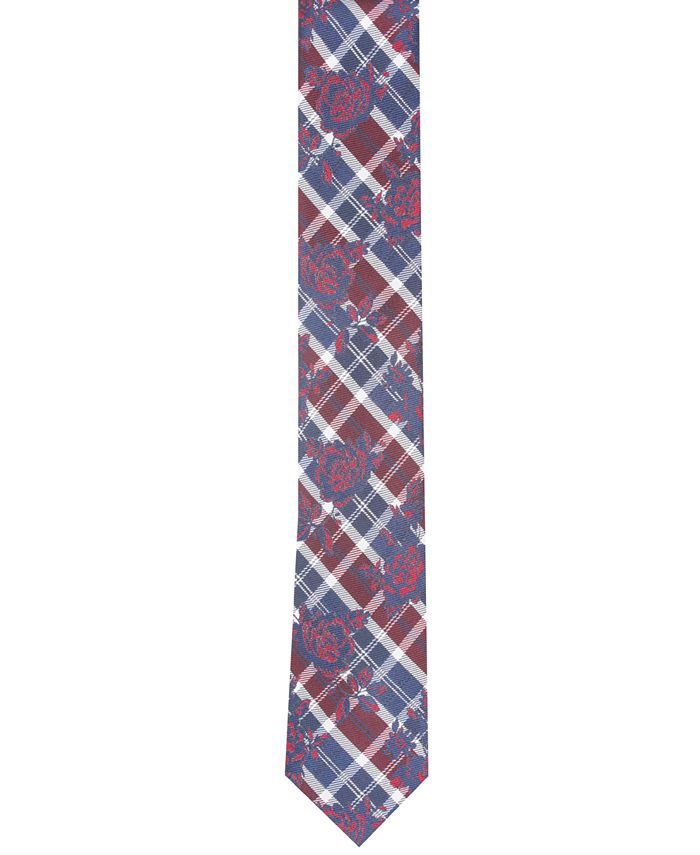 Bar III Men's Watson Plaid Floral Skinny Tie, Created for Macy's Macy's