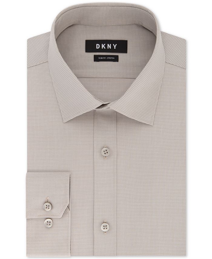 DKNY Men's Slim-Fit Performance Active Stretch Check Dress Shirt Blue Size 18X34-35