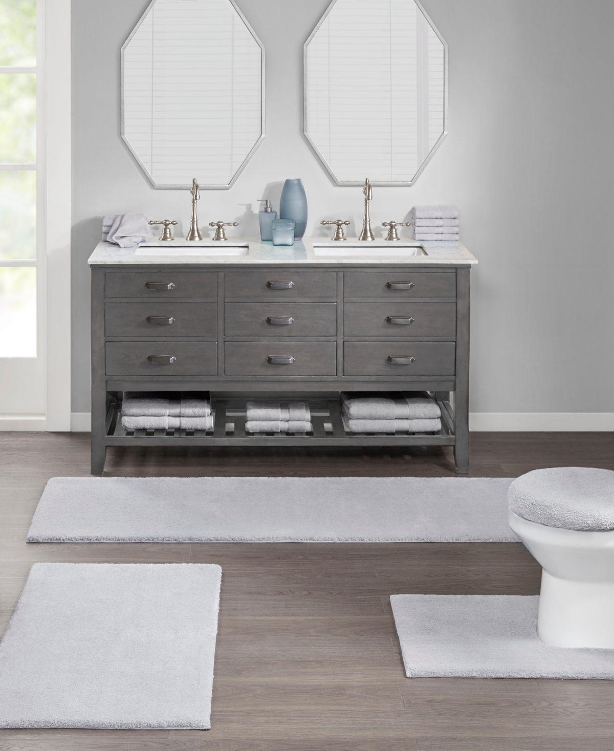 Madison Park Signature Marshmallow Contour Bath Rug, 20" X 24" In Gray