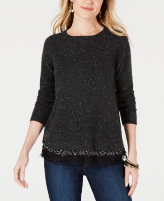 Style & Co Petite Mixed-Material Layered-Look Sweater, Created for Macy ...