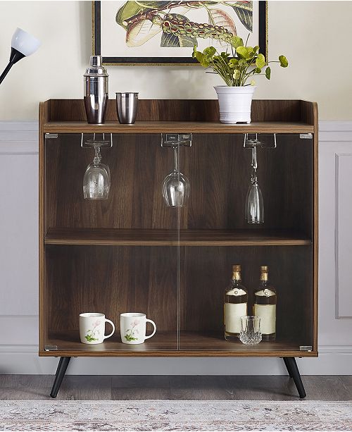 Walker Edison 30 Inch Glass Door Bar Cabinet With Metal Legs