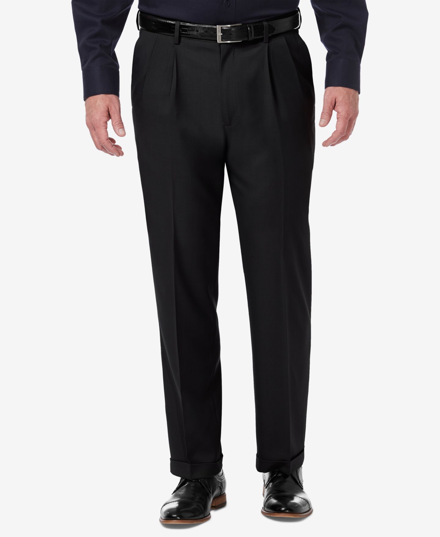 Мужские брюки Haggar Premium Comfort Stretch Classic-Fit Solid Pleated Dress Pants, цвет: Чёрный — фото 1