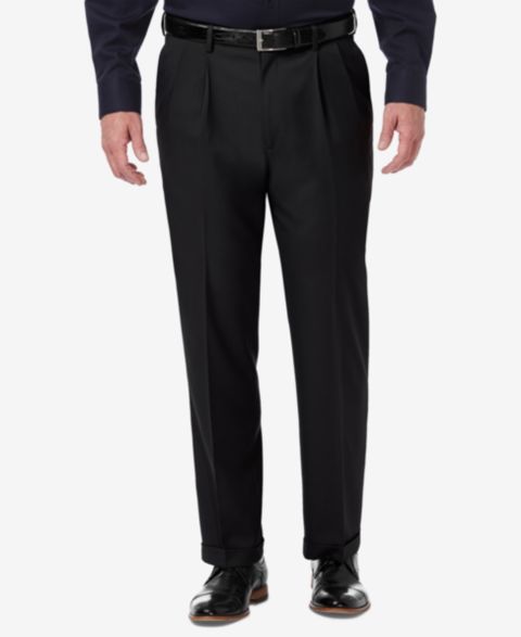 Мужские брюки Haggar Premium Comfort Stretch Classic-Fit Solid Pleated Dress Pants, цвет: Чёрный