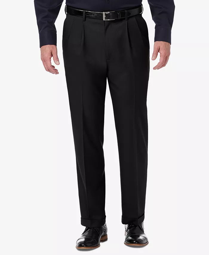 Men's Premium Comfort Stretch Classic-Fit Solid Pleated Dress Pants