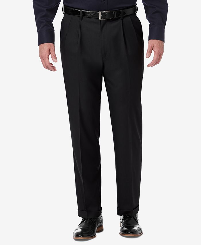 Essentials Mens Expandable Waist Classic-fit Pleated Dress Pants 