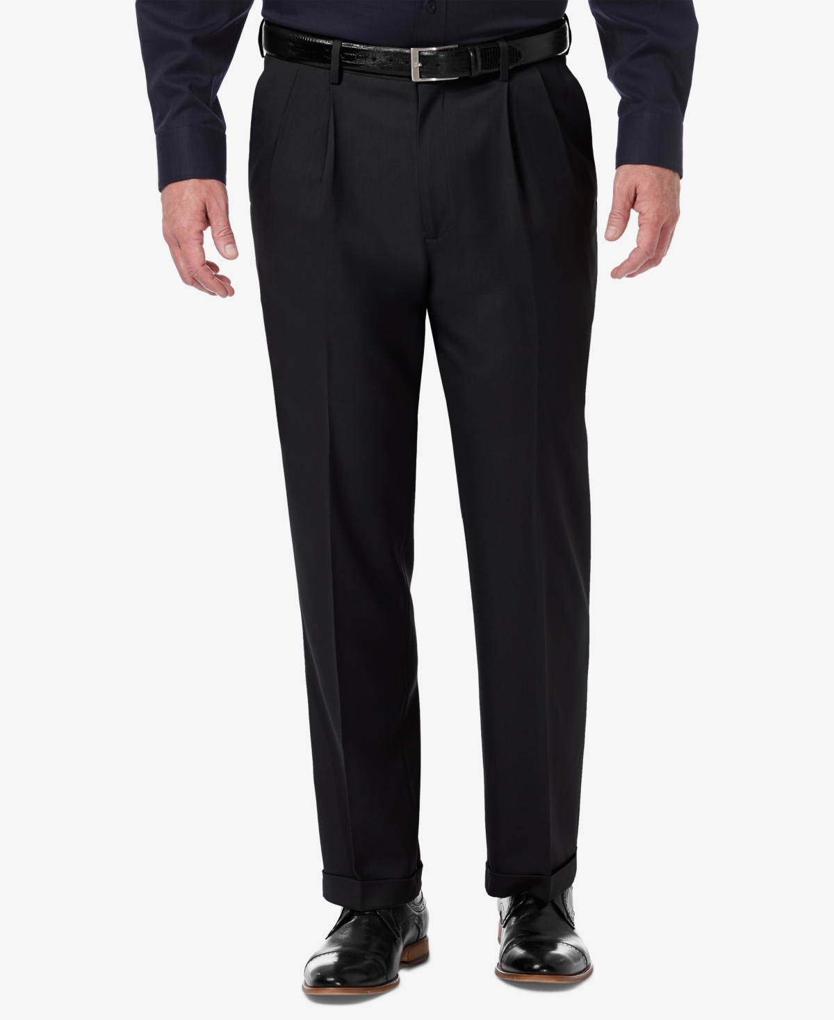 Haggar Men's Premium Comfort Stretch Classic-Fit Solid Pleated Dress Pants
