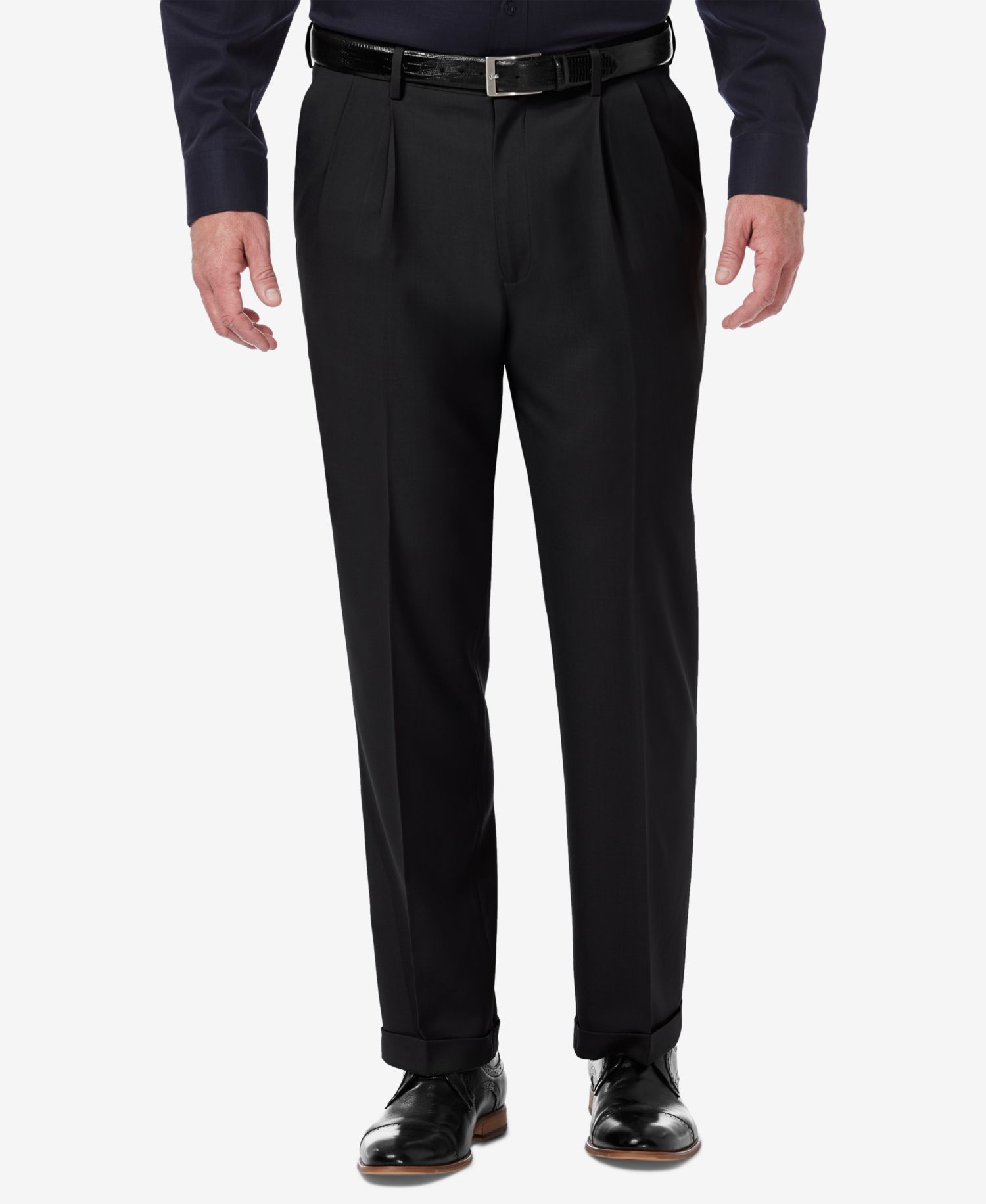 Men's Premium Comfort Stretch Classic-Fit Solid Pleated Dress Pants