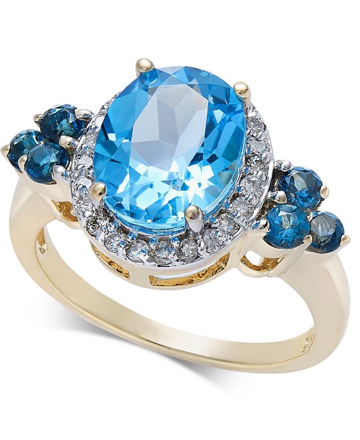 Macy's Blue Topaz (3-7/8 ct. t.w.) & Diamond (1/4 ct. t.w.) Ring in 10k ...