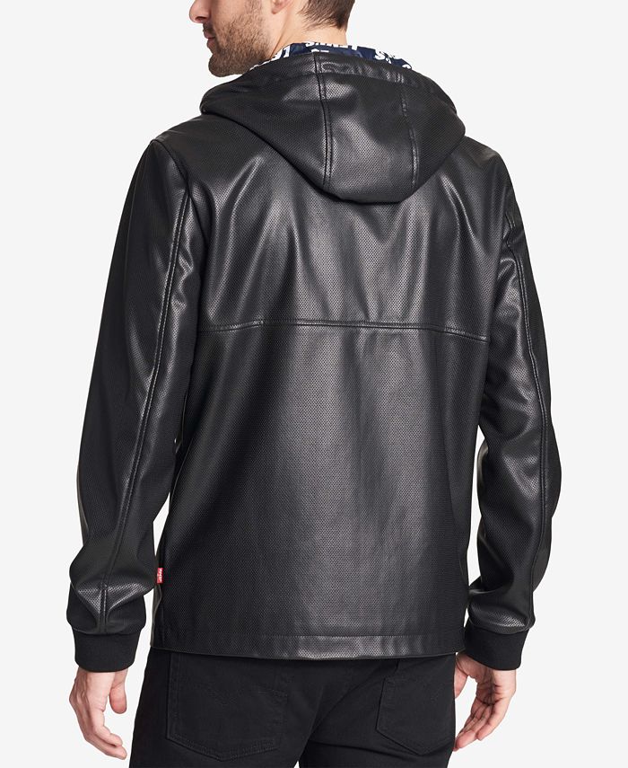 Levi's Men's Faux-Leather Perforated Hooded Jacket - Macy's