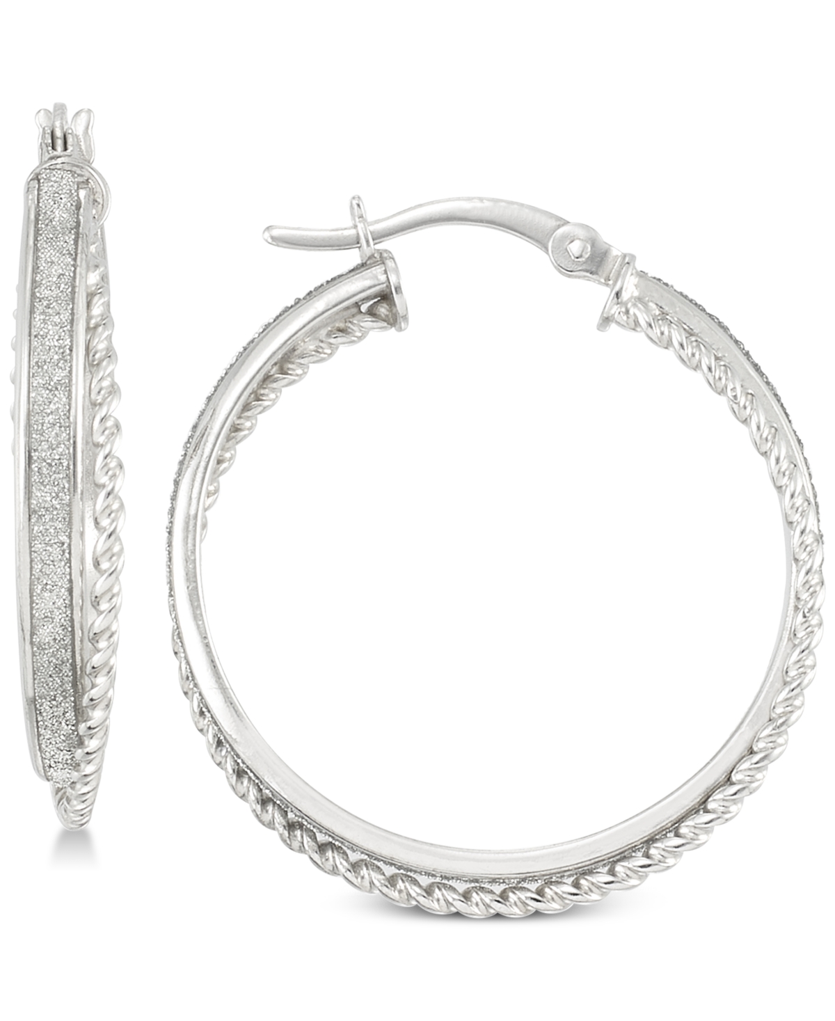 Glitter Twist Hoop Earrings in Sterling Silver - Silver