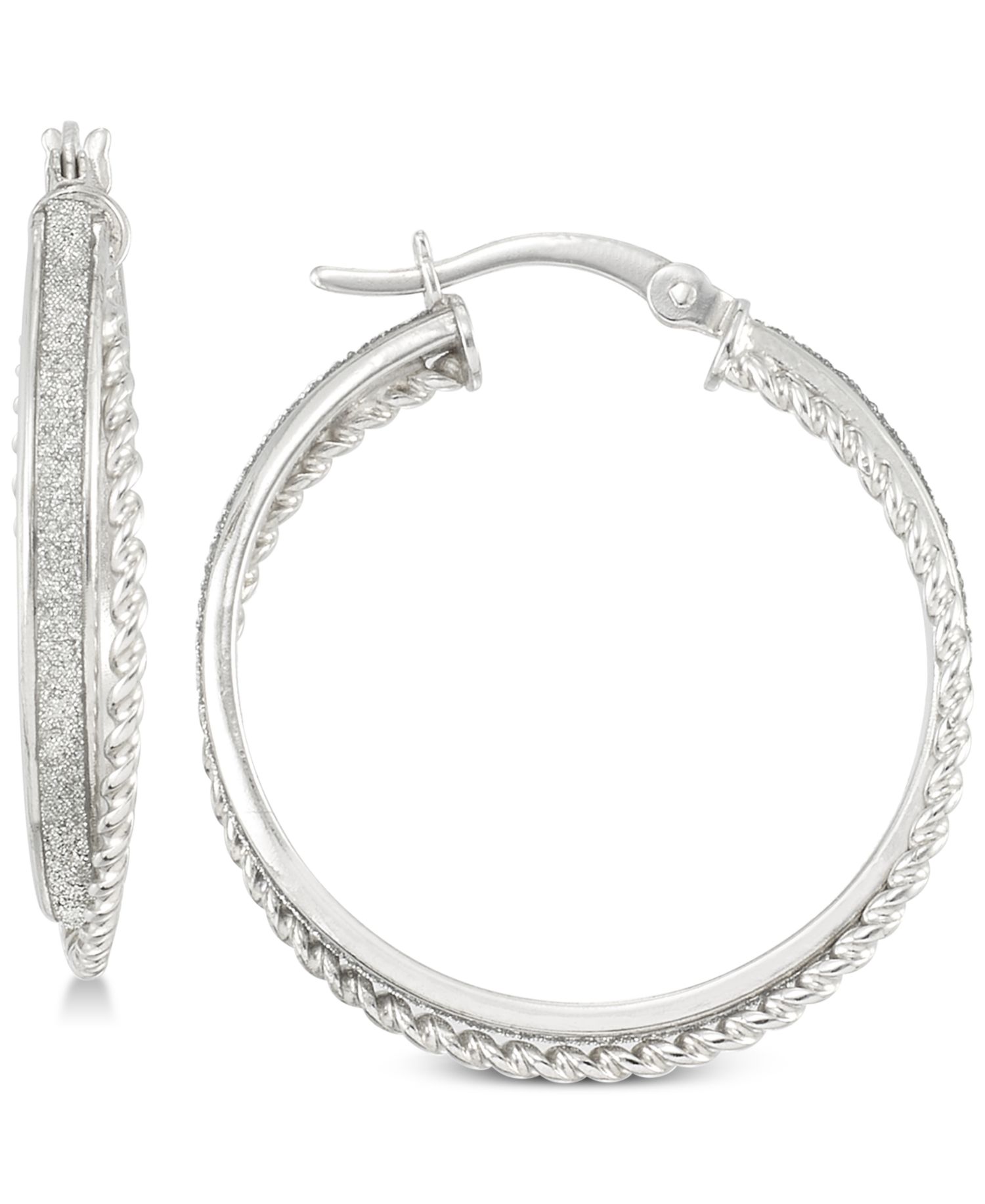 Glitter Twist Hoop Earrings in Sterling Silver