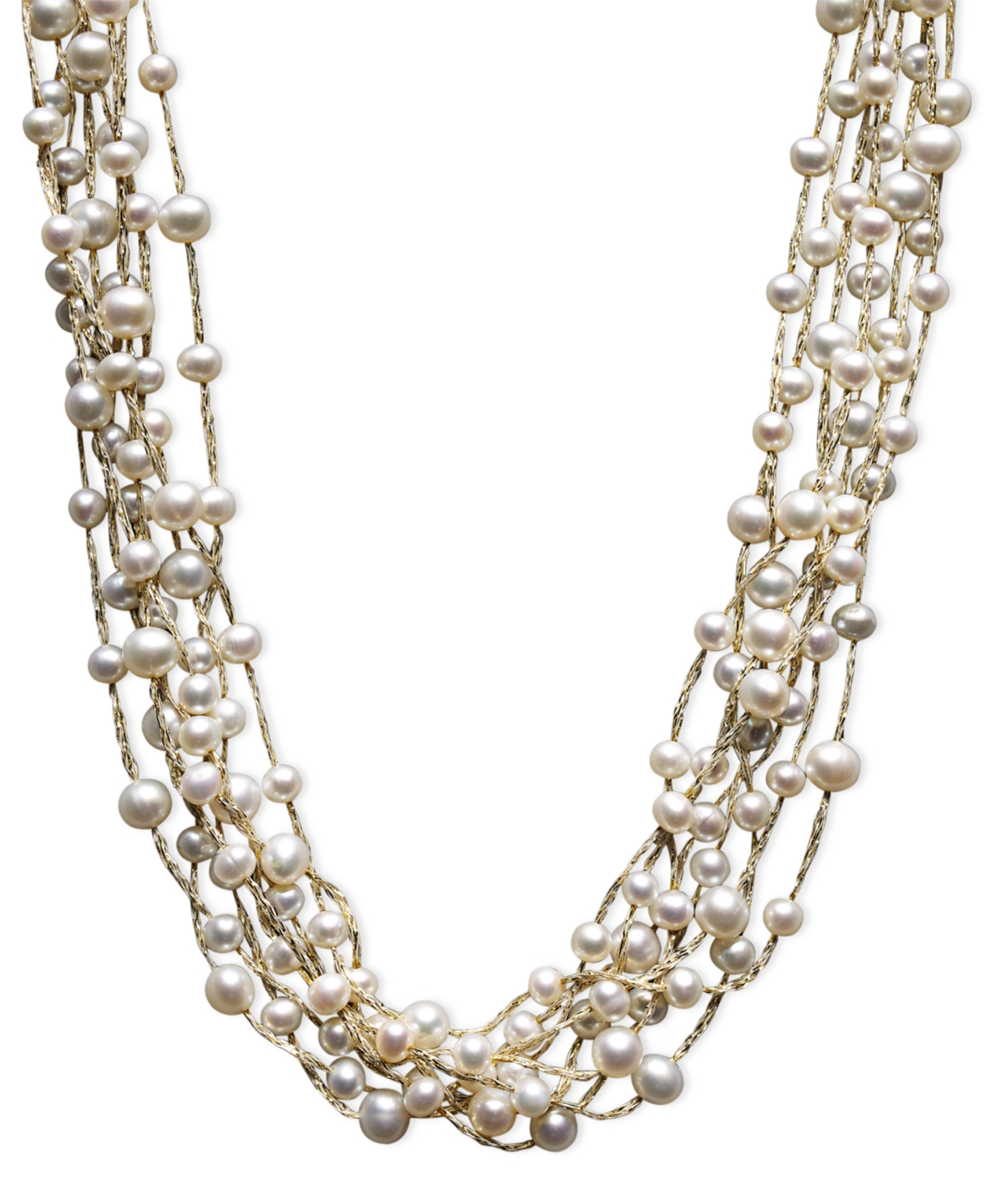 MACY'S PEARL NECKLACE, STERLING SILVER CULTURED FRESHWATER PEARL MULTI-STRAND NECKLACE (4-1/2-6-1/2MM)