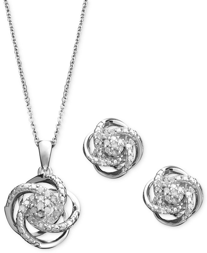 Macy's Diamond Jewelry Set, Sterling Silver Diamond Knot Pendant and