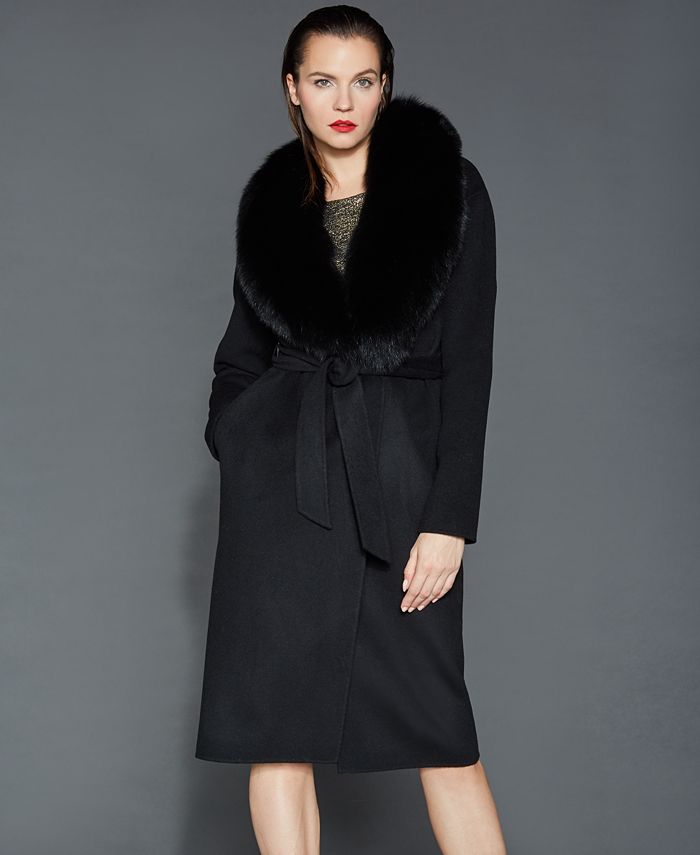 The Fur Vault Fox-Fur-Collar Wool Coat - Macy's