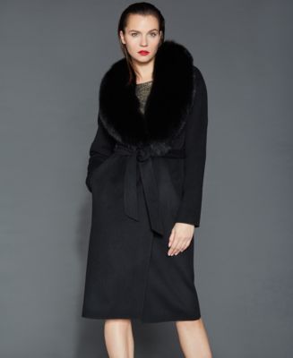 The Fur Vault Fox-fur-collar Wool Coat - Macy's