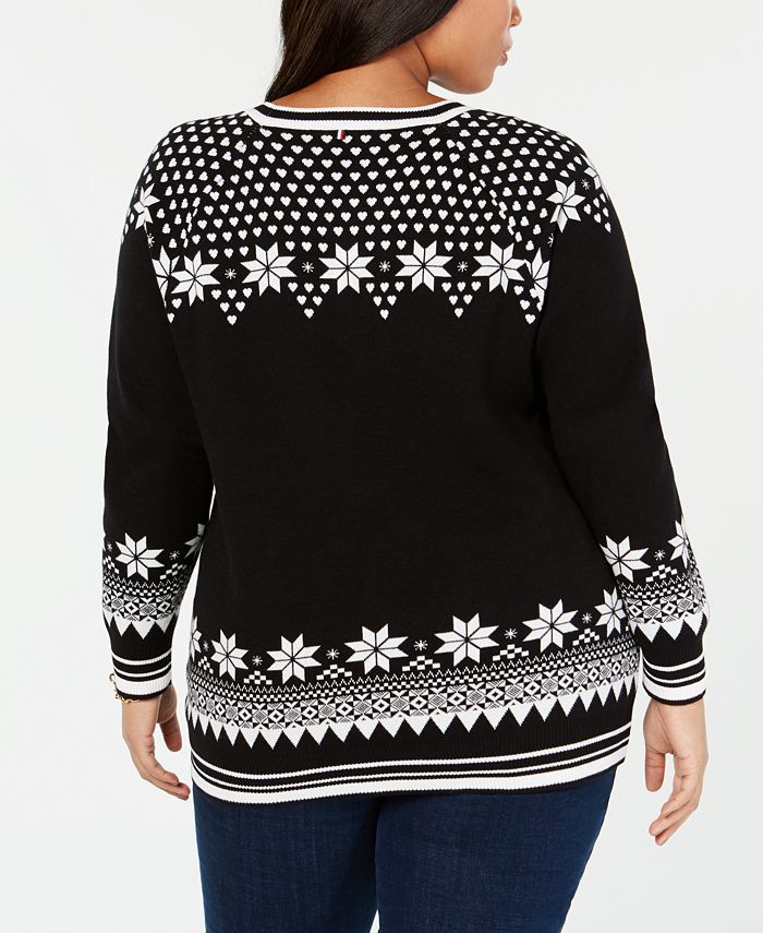 Tommy Hilfiger Plus Size Cotton Snowflake-Pattern Sweater, Created for ...