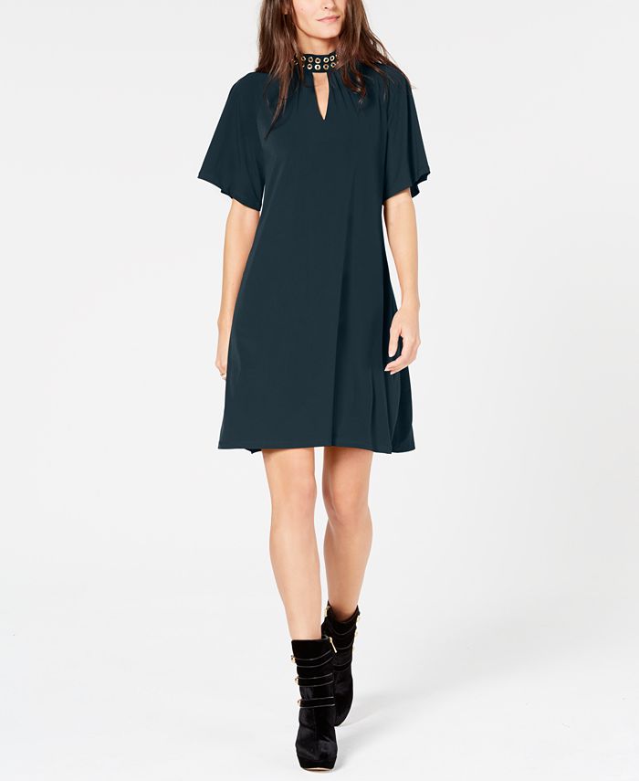 Michael Kors Women's Pleated Keyhole Dress Green Size Medium