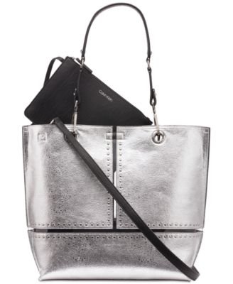 calvin klein silver tote bag