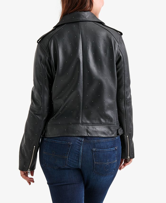Lucky Brand Trendy Plus Size Studded Leather Moto Jacket - Macy's