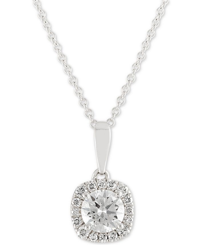 X3 Diamond Halo Pendant Necklace (1 ct. t.w.) in 18k White Gold ...