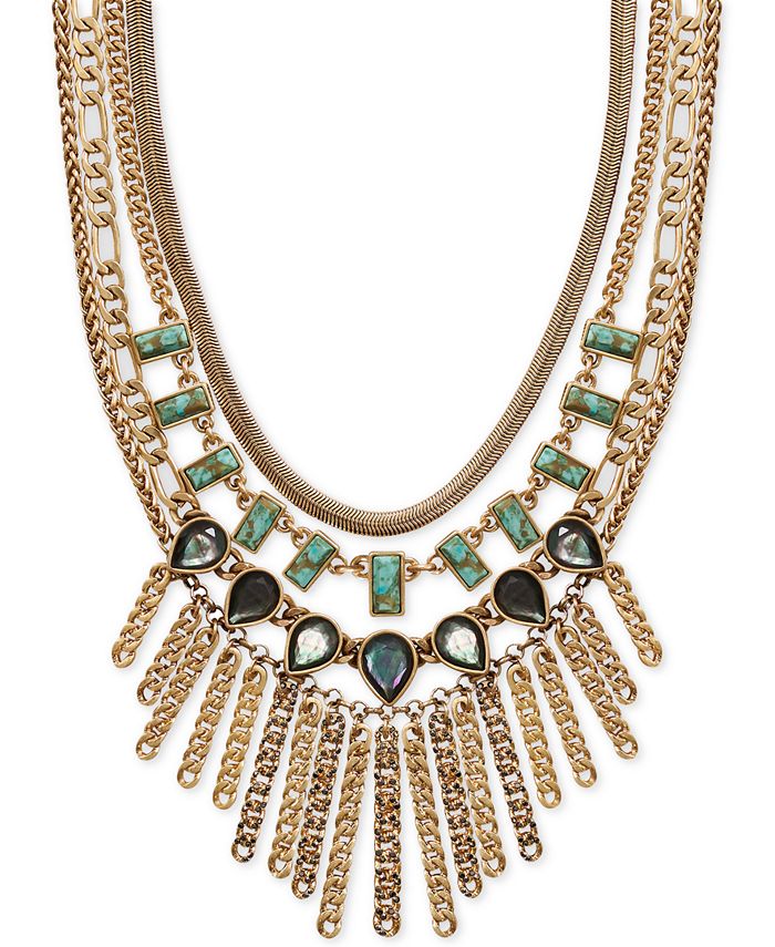 Lucky Brand Gold-Tone Crystal & Stone Multi-Chain Statement Necklace ...