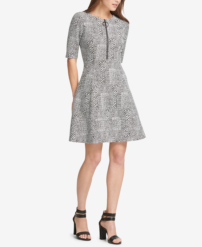 DKNY Printed ZipNeck Fit & Flare Dress, Created for Macy's Macy's