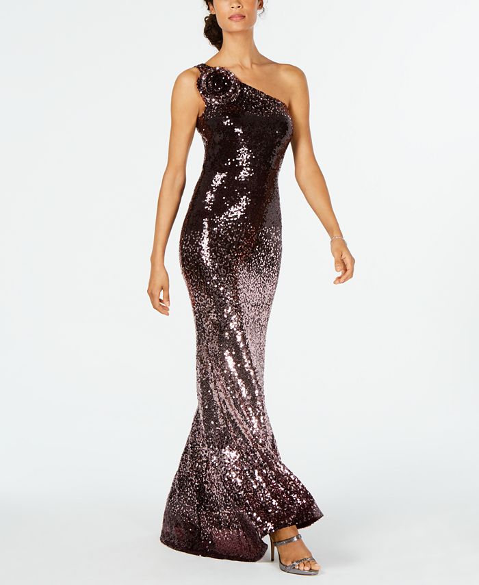 Vince Camuto Sequinned One-Shoulder Gown - Macy's