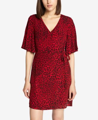 red animal print wrap dress