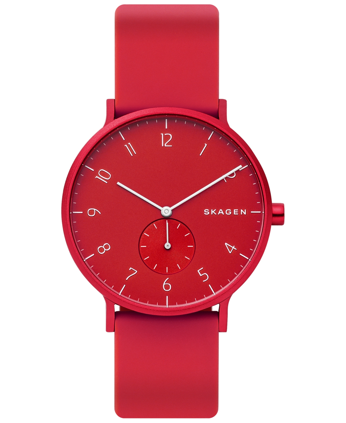 Aaren Kulor Aluminum Silicone Strap Watch 41mm Created for Macy's - Red