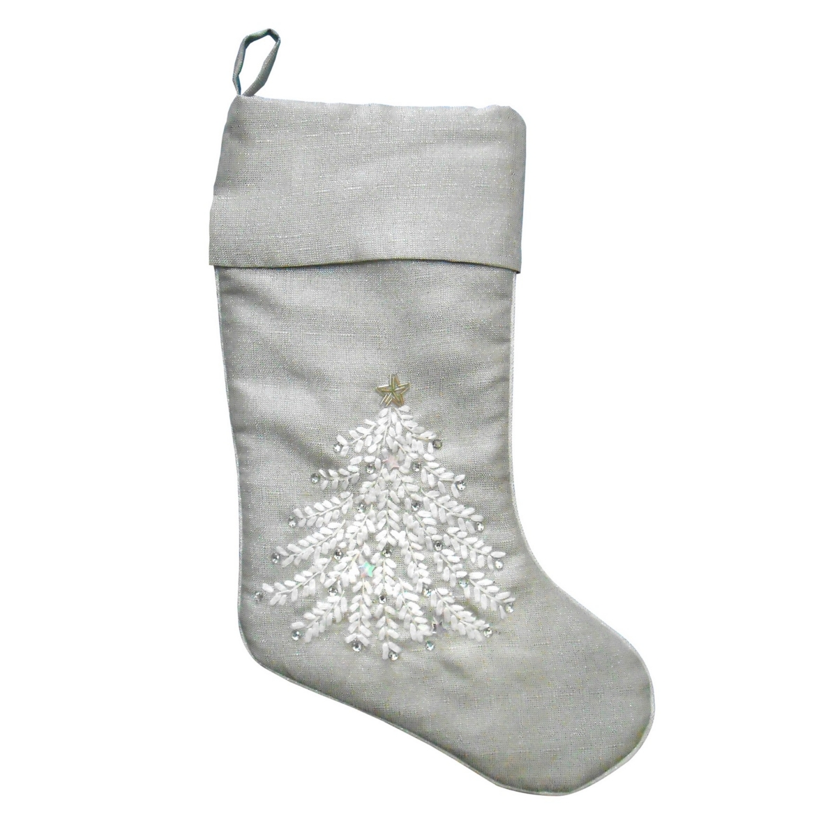 14" x 19" Silver Stocking with Xmas Design - Silver