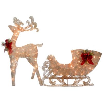 National Tree Company - Reindeer and Santa’s Sleigh with LED Lights