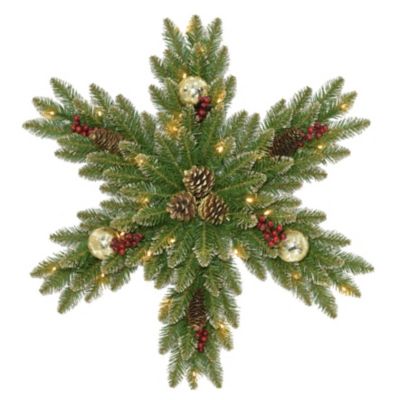 National Tree Company 32" Gold Dunhill Fir Snowflake w/ 35 Warm White Battery Operated LED Lights