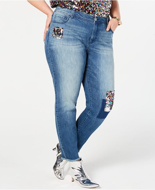 INC International Concepts I.N.C. Plus Size SequinPatched Jeans