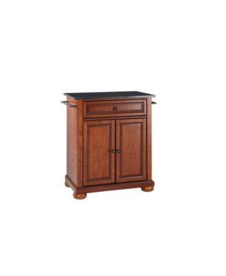Alexandria Solid Black Granite Top Portable Kitchen Island