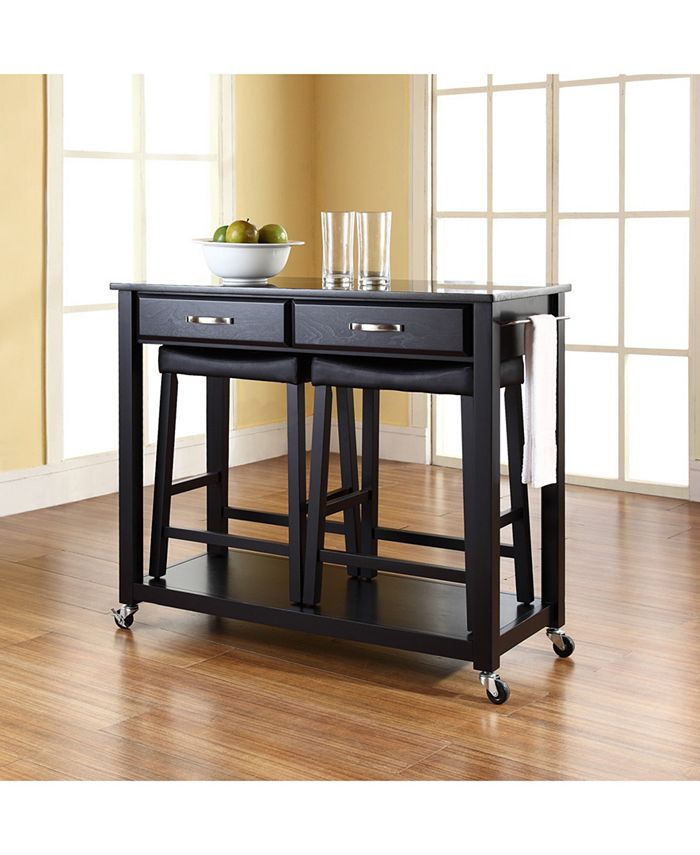 Crosley Solid Granite Top Kitchen Cart Island With 24" Upholstered