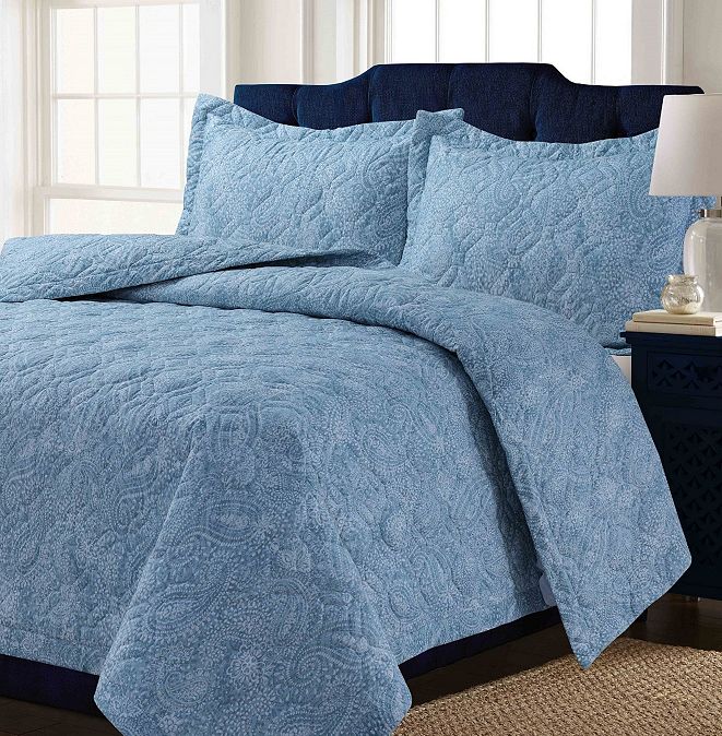 Tribeca Living Lyon Microfiber Paisley Printed Oversized Twin Quilt Set