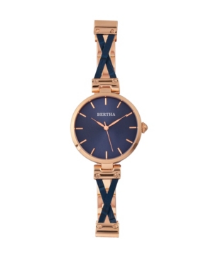 image of Bertha Quartz Amanda Collection Rose Gold And Blue Stainless Steel Watch 36Mm