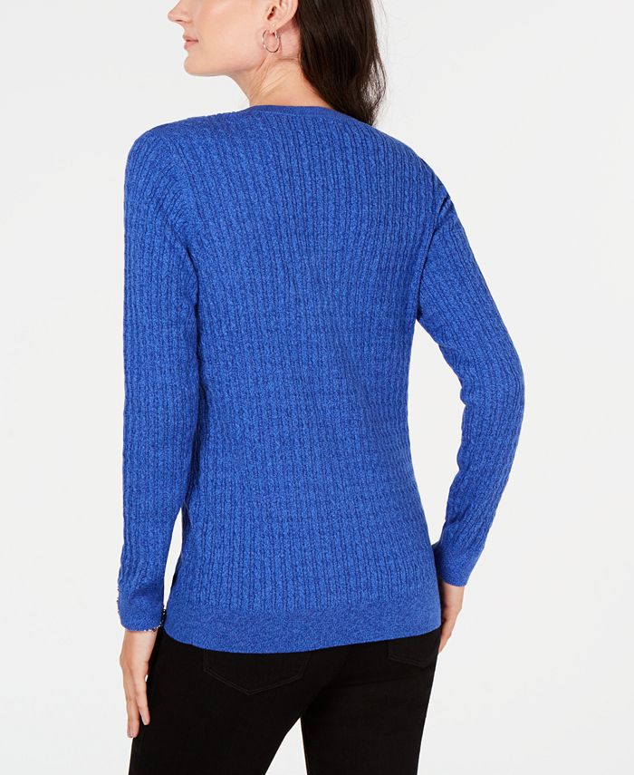 Karen Scott Petite Cotton Ribbed Henley Sweater, Created for Macy's ...