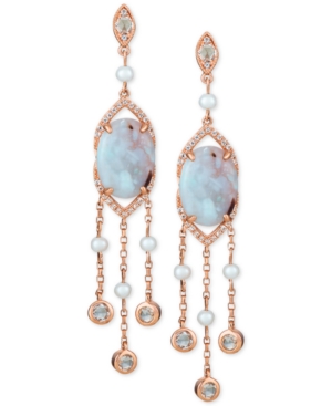 image of Le Vian Turquoise Aquaprase (14 x 10mm), White Topaz (1 ct. t.w.) & Cultured Freshwater Pearl (3mm) Drop Earrings in 14k Rose Gold, Created for Macy-s