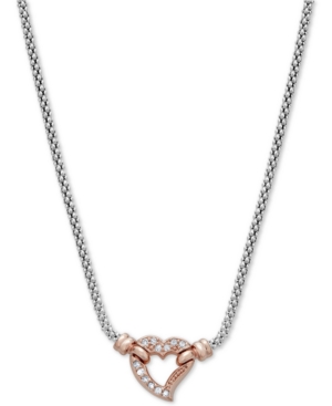 image of Diamond Two-Tone Heart Pendant Necklace (1/8 ct. t.w.) in 14k Rose Gold-Plated Sterling Silver, 20