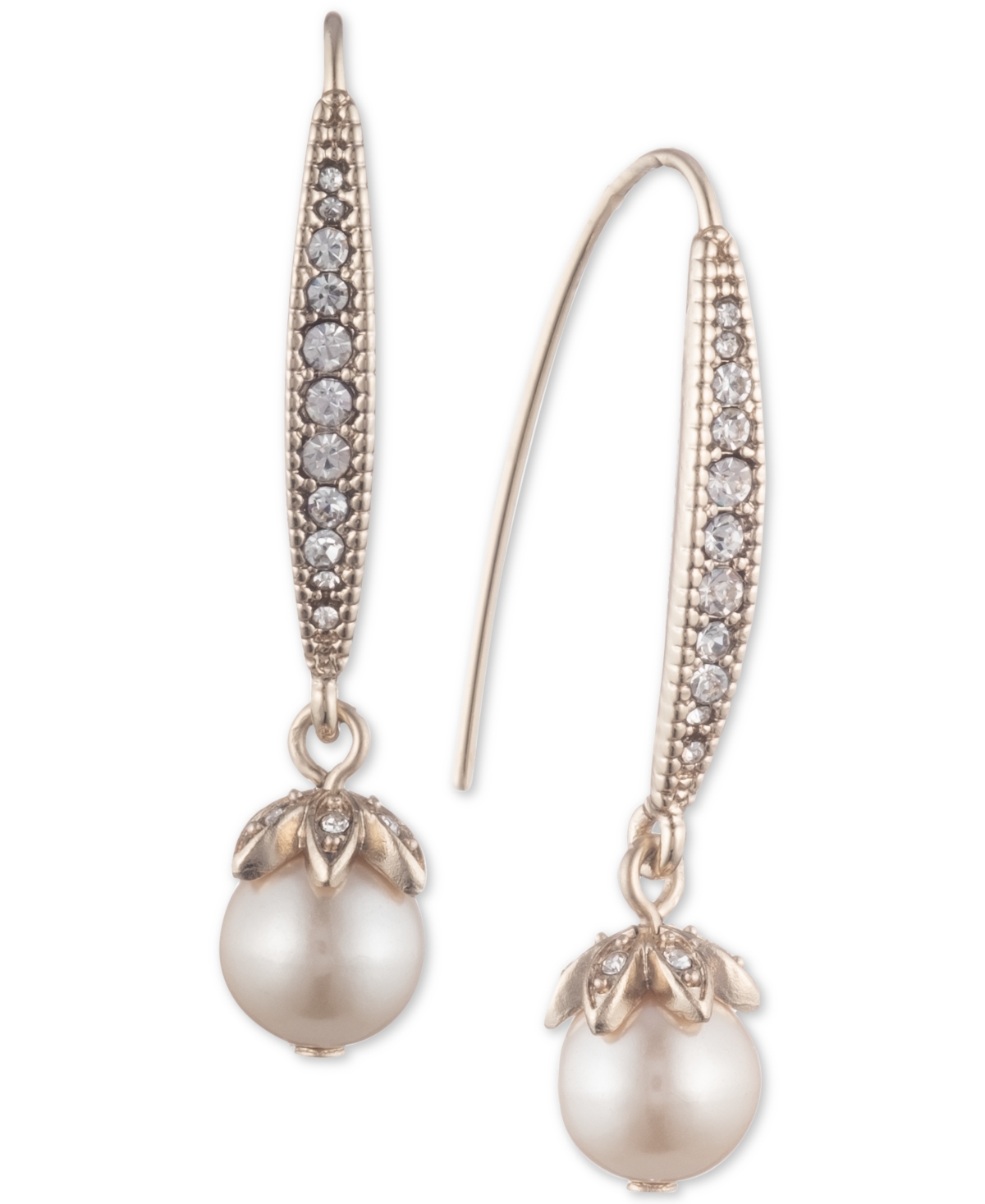 Pave & Imitation Pearl Drop Earrings - Rhodium
