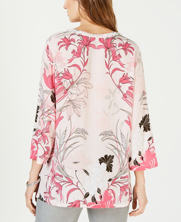 Charter Club Petite Floral-Print Embellished Top, Created for Macy's ...