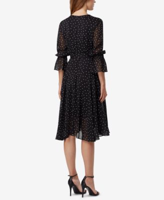 Tahari ASL Dot-Print Faux-Wrap Dress