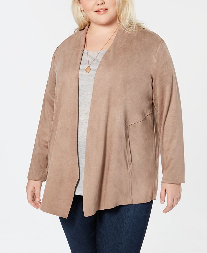 Style & Co Plus Size Faux-Suede Draped-Front Jacket, Created for Macy's ...