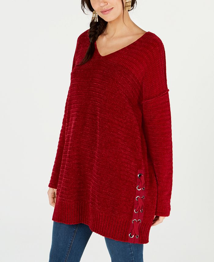 Style & Co Petite Chenille Grommet Lace-Up Sweater, Created for Macy's ...