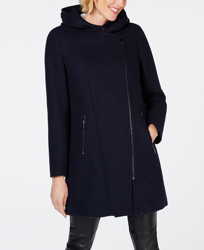 Calvin Klein Faux-Fur-Trim Hooded Asymmetrical Coat & Reviews - Coats &  Jackets - Women - Macy's