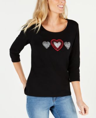 Karen Scott - Cotton Heart-Embellished Top