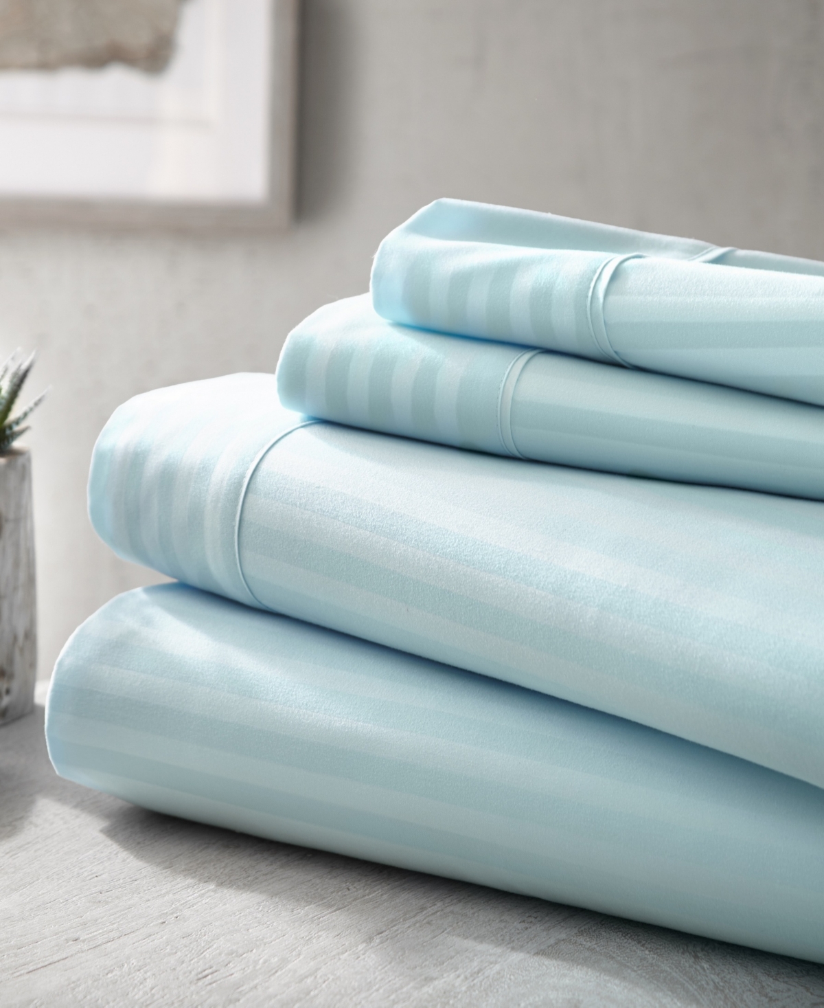 Ienjoy Home Expressed In Embossed By The Home Collection Striped 4 Piece Bed Sheet Set, King In Aqua Striped